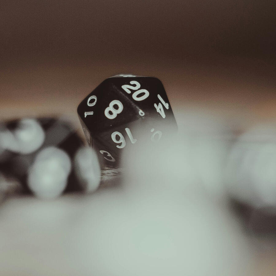 Live Games Online Black 20 sided die with the 20 showing clearly